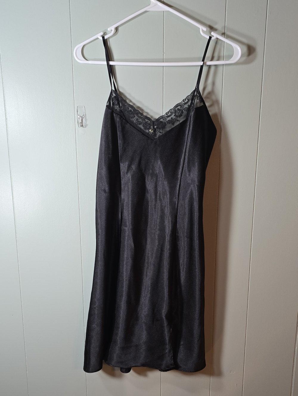 delicates Black Satin Slip with Lace V-Neck